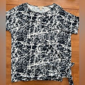 Michael Kors Navy Blue White Side Tie Short Sleeve Blouse Top Shirt Wome…